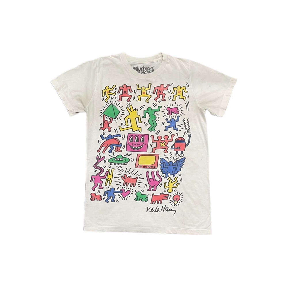 Mustache Brigade White Multicolor Graphic Tee Casual Vintage